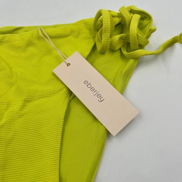 Eberjey Sadie Pique Side Tie Bikini Bottom Lime Green Textured W1921SD - Size L - Picture 4 of 7